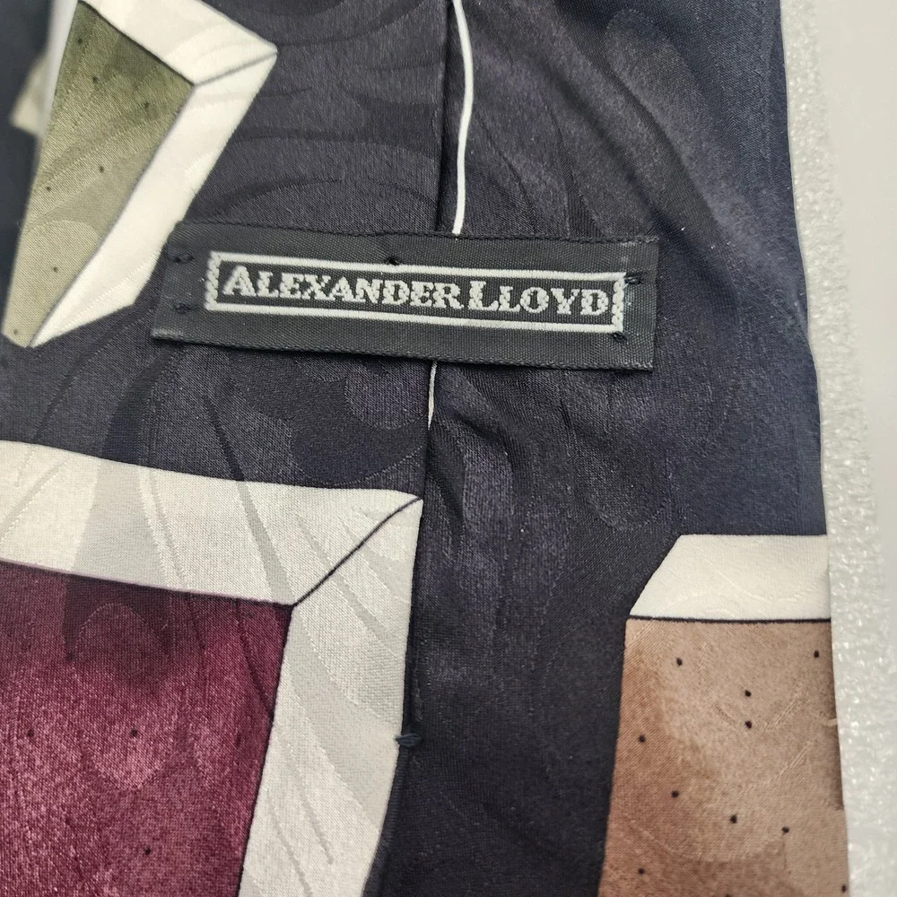 Alexander Lloyd Geometric Cube Pattern‎ Black Silk Imported Men's Necktie